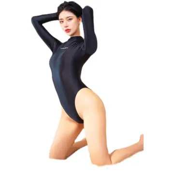 LEOHEX Women Sexy Shiny One Piece Swimwear Bathing High Cut Sleeveless  Bodysuit 