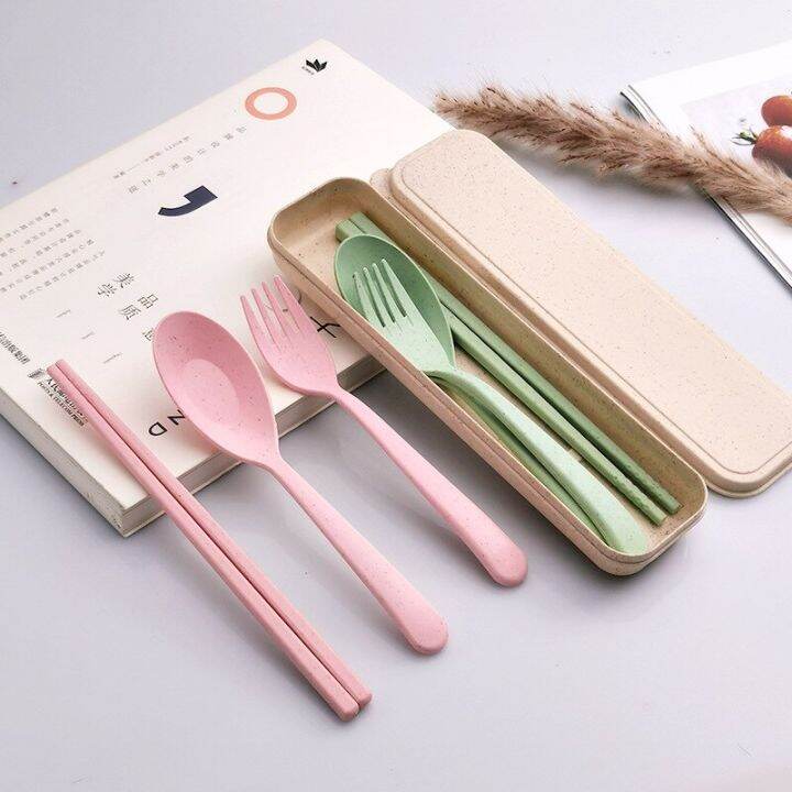 travel-friendly-wheat-straw-portable-cutlery-set-spoon-fork-and-chopsticks-with-nordic-aroma-flatware-sets