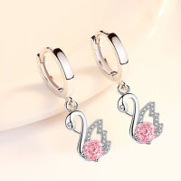 NEHZY 925 sterling silver new womens fashion jewelry earrings pink blue white crystal zircon long tassel retro swan earrings