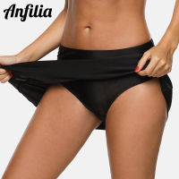 Anfilia Women Bikini Bottom Swimming Skirt Build-in Brief Swim Trunks Solid Swimwear Briefs Swimming Bottom Tankini Bottoms