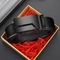 Mens fashion designer leather automatic buckle, black belt for business use, high-quality jeans, mens belt, no gift box