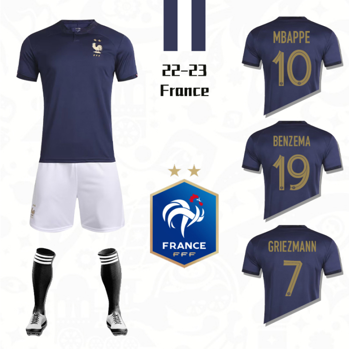 ฟุตบอลโลก2022-mbappe-เสื้อฟุตบอลทีมชาติฝรั่งเศสสำหรับผู้ใหญ่-หมายเลข4-6-7-9-10-13-19