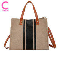 CLAFELOR-กระเป๋าสะพาย กระเป๋า TOTE สกรีนแถบสี รุ่น TJ-Y14 มีสายสะพายยาว พร้อมส่งจากไทย