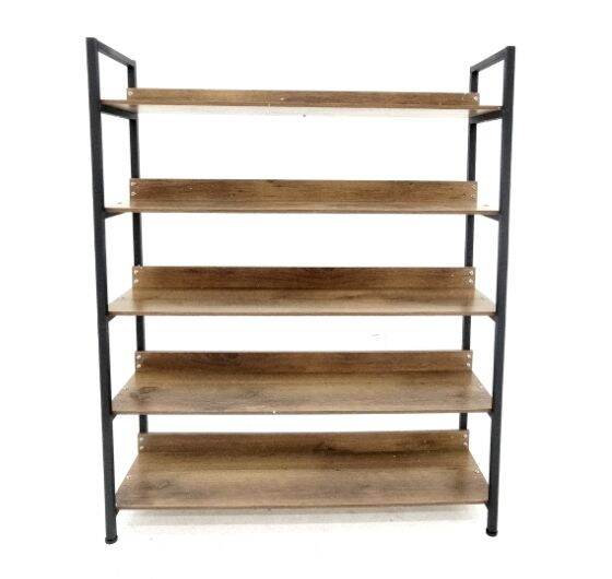 Scandi Book Shelf (Mahogany Brown/Black) 100*30*145cm metal frame MDF ...