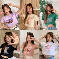 zhouyiping (ลด 15 ใส่โค้ด OVERSIZE8) พร้อมส่ง ? เสื้อยืดทรง crop เนื้อผ้า cotton100 สกรีนพรีเมี่ยม ( มีหลายลาย