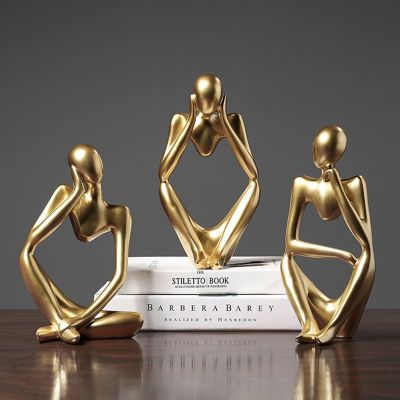 LivingMall Gold Figurine Figurine Thinker ประติมากรรมตกแต่งบ้านเครื่องประดับห้องนั่งเล่นทำงานผลิตภัณฑ์ตกแต่งบนโต๊ะของขวัญงานฝีมือ