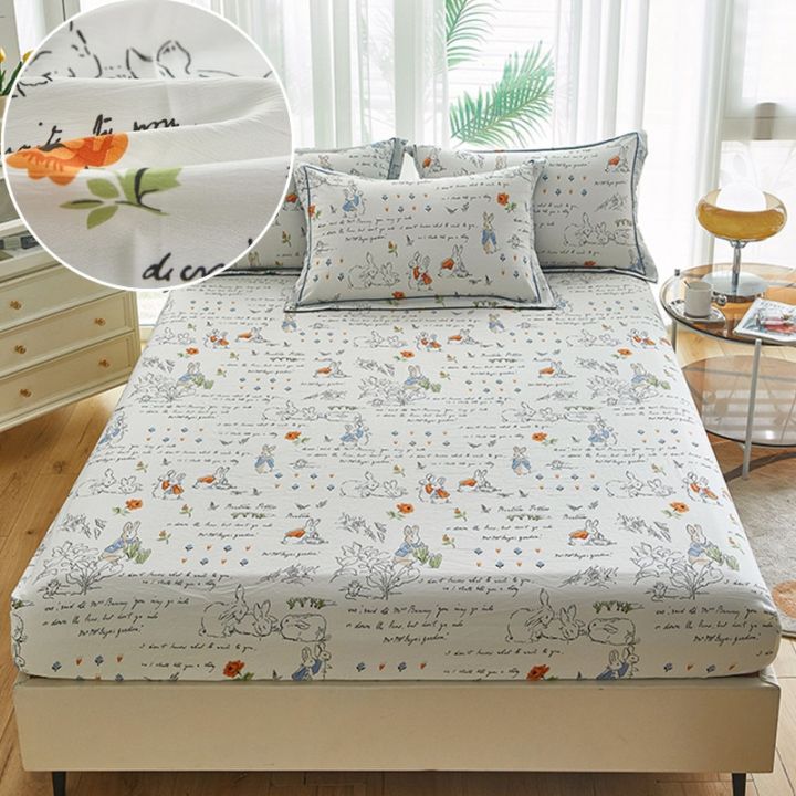 ผ้าคลุมที่นอนผ้าฝ้ายผ้าปูที่นอนพอดีสไตล์การ์ตูนผ้าปูเตียงพิมพ์ลายเดี่ยว-ควีน-คิงไซส์-ปลอกหมอนต้องสั่ง
