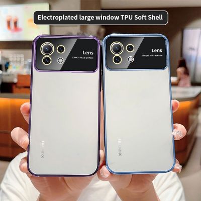 สำหรับ Xiaomi Mi 11 12 Lite 5G NE 11Lite Mi11Lite Xiaomi11Lite ชุบหน้าต่างขนาดใหญ่ TPu เคสโทรศัพท์เลนส์กล้องถ่ายรูปกันกระแทกป้องกันทุกสัดส่วนฝาครอบนุ่มแม่พิมพ์กลม