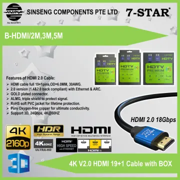HDMI Cable Premium Braided V2.0 4K Ultra HD TV 2160p ARC 1m 2m 3m