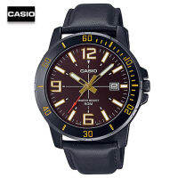 Velashop นาฬิกาข้อมือผู้ชายคาสิโอ CASIO สายหนัง หน้าปัดแดง รุ่น MTP-VD01BL-5BVUDF, MTP-VD01BL-5B, MTP-VD01BL, MTP-VD01