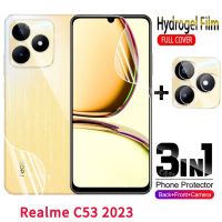 Realme ฟิล์มไฮโดรเจลป้องกันกล้องมองหลัง2023 3in 1หน้าจอแบบอ่อนสำหรับ Realme C53 RealmeC53 C 53 53C 2023 4G 5G ไม่ใช่คลุมทั้งหมดหลังกระจกเทมเปอร์ด้านหน้า