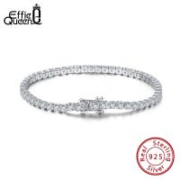 Effie Queen 100 925 Sterling Silver Tennis Bracelets Pave Clear Cubic Zirconia 14K Gold Bangle Jewelry Gift for Women Men SB61