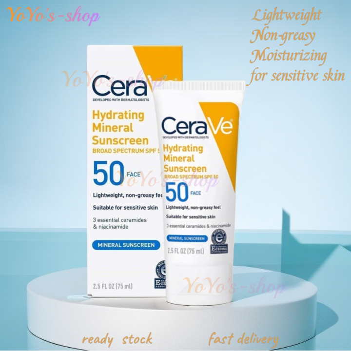 CeraVe Hydrating Mineral Sunscreen SPF 50 Face Lotion 75 ml for Face Ultralight Moisturizing
