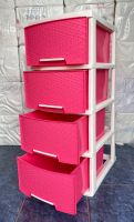 ตู้ลิ้นชักสีชมพูโครงขาวใหญ่ 4 ชั้น ลายข้าวหลามตัด รุ่น A-002-10 Drawers 4 Tiers