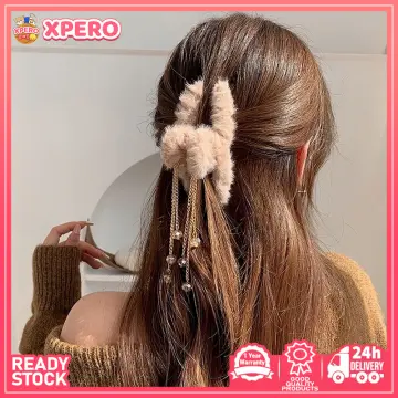 Plush Claw Bow Tassel Womens Accessories Cute Hair Clip Winter Pearls Crab  Clip