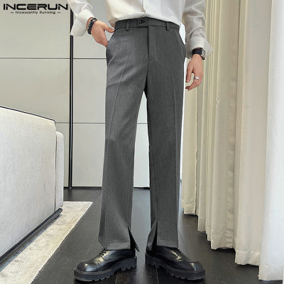 INCERUN กางเกงผู้ชายขาตรง Chino กางเกงขายาวลำลองทรงหลวมสไตล์สำนักงานกางเกงขายาวทรงหลวม (สไตล์เกาหลี)