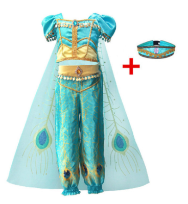 FindPitaya Christmas Halloween Party Girls Fancy Aladdin Dress Jasmine Cosplay Costume with Wig Hair and hat