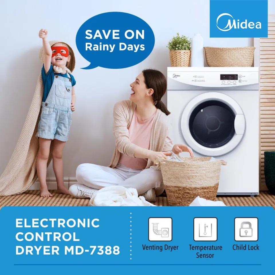 Midea Dryer 7KG MD-7388 MD7388 MD-100A70 MD100A70 Black or White Cloth  Dryer Mesin Pengering Baju , Lazada