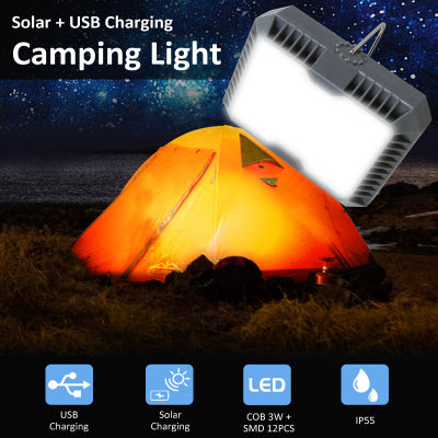 Camping Light LED LightโคมไฟพกพาUsb + ไฟฉายชาร์จพลังงานแสงอาทิตย์Camping Tent Light Outdoor Portable Hanging Lamp Solar Led Lantern