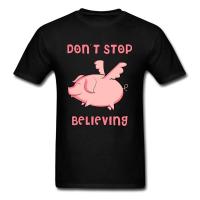 Fly Pig Black Tshirts Dont Stop Believing Kawaii Graphic Funny T Shirt Mens Summer Fashion Print New Tops Tees Best Gift