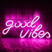 Good Vibes ไฟกลางคืน USB นีออน LED 1ปากการูปหัวใจ29X1 4ซม. เชื่อมต่อกับพื้นหลังแบบสดป้ายตกแต่งห้องผับบาร์โรงรถโรงรถบ้านของตกแต่งศิลปะบนผนังปาร์ตี้