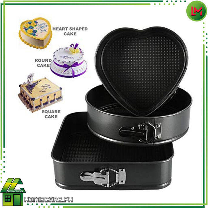 3Pcs Non-Stick Baking Pans Round Square Heart Shaped Cake Mold