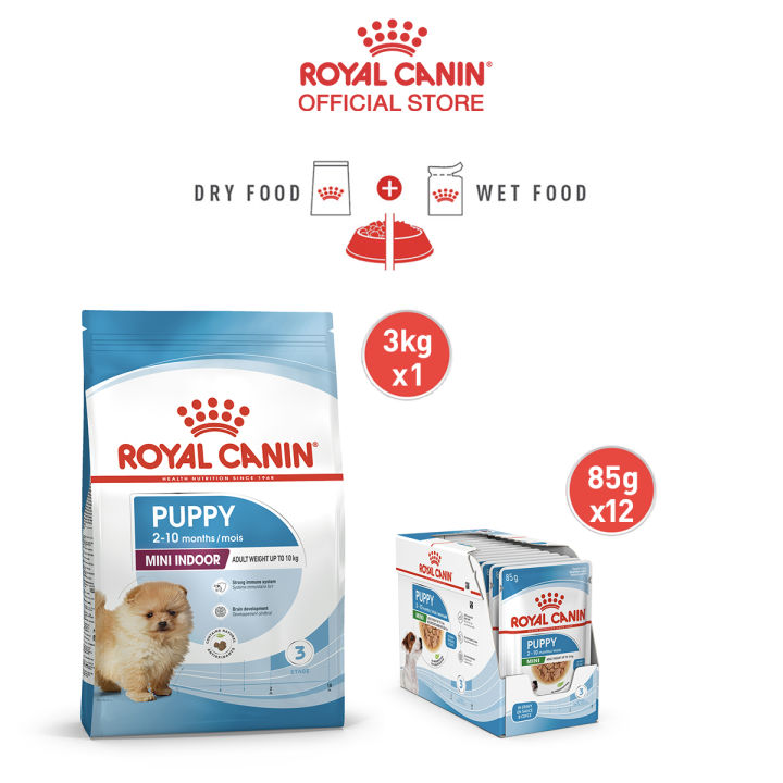 royal-canin-mini-indoor-puppy-โรยัล-คานิน-อาหารเม็ดลูกสุนัข-พันธุ์เล็ก-เลี้ยงในบ้าน-อายุ-2-10-เดือน-3-กก-อาหารเปียกลูกสุนัข-พันธุ์เล็ก-85-ก-x-12-ซอง