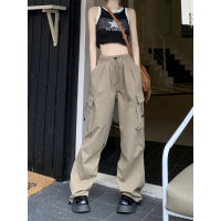 Ihkke Drawstring loose straight wide leg pants casual Cargo pants