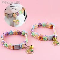 1Pc Cute Pet Collar Personalized Colorful Flowers Adjustable Buckle Cat Collar Hand Sewn With Bell Puppy Collars Cat Accessories