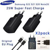 [KOLT Digital] 2แพ็คของแท้ Samsung 25W ที่ชาร์จแบตเตอรี่แบบชาร์จเร็วมากปลั๊ก Eu Galaxy S22 5G S20 S21 Fe M62 M22สาย Usb Type C