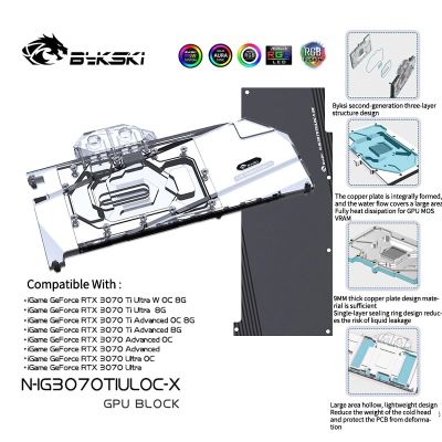 Bykski GPU Water Cooling Block สำหรับสีสัน IGame RTX 3070 Ti Ultra Advanced OC VGA Liquid Cooler 5V/12V RGB N-IG3070TIULOC-X