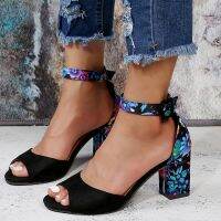 HOT★Womens Buckle Sandals Summer Handmade Flower Print Slippers Retro Outdoor Heels Roman Plus Size Party Shoes Sandalias De Mujer