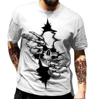 Cal Versatile White T-shirt Skull Graphic Mens Short Sleeve Hip Hop Mens T shirts Oversized Unisex Clothing  Fashion Tee