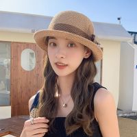 2023 New Summer Solid Breathable Knit Straw Hats For Women Fashion Elegant Flower Accessories Ladies Anti-UV Beach Sun Caps