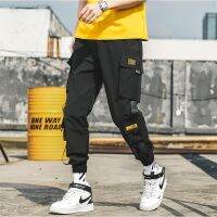 Ribbons Joggers Men Multi-pocket Streetwear Mens Harem Pants Casual Slim Fit Cargo Pants Ankle-length Trousers Men