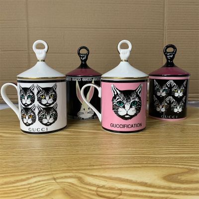 ■  Guchi European-style bone china water cup with lid teacup office rabbit mug milk cat head