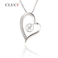 CLUCI 925 Sterling Silver Crystal Pendant Mounting Heart Necklace Zircons LOVE Pendant Necklace Rhinestone Lover Gifts SP200SB