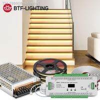 ☸ jfmkfmdm Luz interior da escada com sensor PIR tira LED cor única FCOB Kits de Dimmer completos DC24V10A fios 30m 32CH 15m ES32