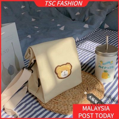 【hot sale】✸⊙✠ C16 TSCfashion Korea ins vintage sense bear girl messenger bag Japanese Harajuku student canvas bag female cute soft girl small bag