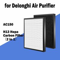 Delonghi ไส้กรองเครื่องฟอกอากาศ,อะไหล่ PM2.5แผ่นกรอง H13 Hepa + ไส้กรองถ่านกัมมันต์ขนาด259*259*30มม. สำหรับ AC150เครื่องฟอกอากาศ