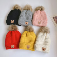 Cute Bear Baby Hat Scarf Winter Thick Warm Kids Knitted Beanie Cap Scarves