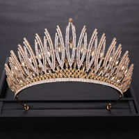 luxurious Rhinestone Crystal Gold Wedding Big Crown Queen Bridal Tiara Women Beauty pageant Bridal Hair Jewelry Accessories Gift