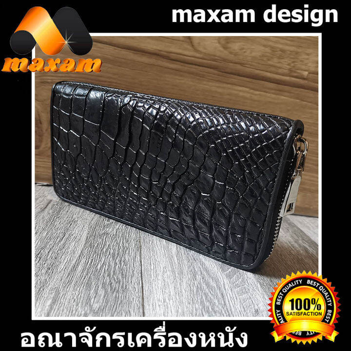 lady-wallet-single-zipped-สีดำ-หนังแท้ของเเท้-กระเป๋าหนังจระเข้แท้-หนังเต็มใบ-black