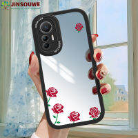 Jinsouwe เคสกระจกเคสมือถือสำหรับ Xiaomi Mi 12 Lite 5G เคส Mi12lite5g สำหรับเด็กผู้หญิงลายการ์ตูนดอกกุหลาบปกหนังคลุมเต็ม