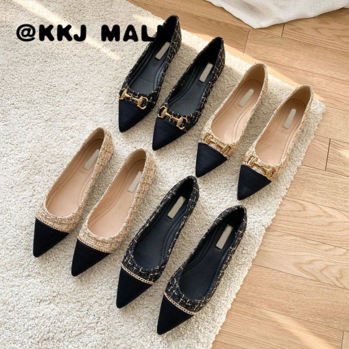 kkj-mall-womens-high-heels-with-high-heels-1cm-2022-spring-new-style-chain-color-matching-small-fragrance-flat-womens-shoes-korean-version-all-match-pointed-toe-soft-bottom-sandals-office-shoes