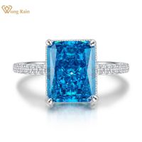 Wong Rain 925 Sterling Silver Created Moissanite Aquamarine Gemstone Birthstone Wedding Engagement Ring Fine Jewelry Wholesale