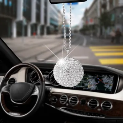 Large Size Bling Bling Diamond Crystal Ball Car Pendant Creative Auto Decoration Car Rear View Mirror Ornament Hanging Ornaments