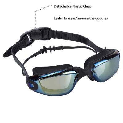 แว่นตาสระว่ายน้ำแว่นตาว่ายน้ำสายตาสั้นที่อุดหูป้องกันการเกิดฝ้าหน้ากากดำน้ำสำหรับผู้หญิงผู้ชาย