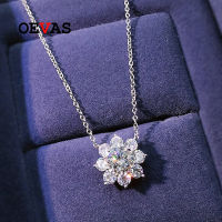 OEVAS 100 925 Sterling Silver High Carbon Diamond 43cm Flower Pendant Necklace For Women Sparkling Wedding Party Fine Jewelry