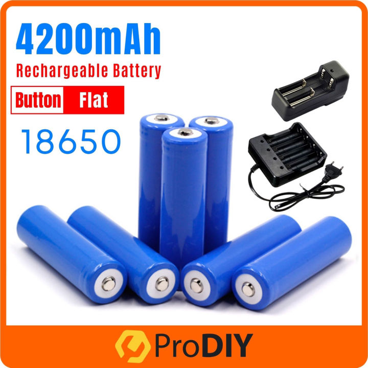 PRODIY 3.7V Rechargeable LI-ION Battery 18650 4200mAH Blue ( Flat ...